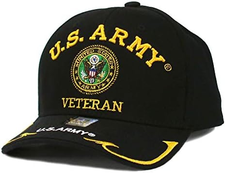 Army Military Hat Veteran Army Cap Official Licensed Baseball Cap (One Size, Black - Army Logo)