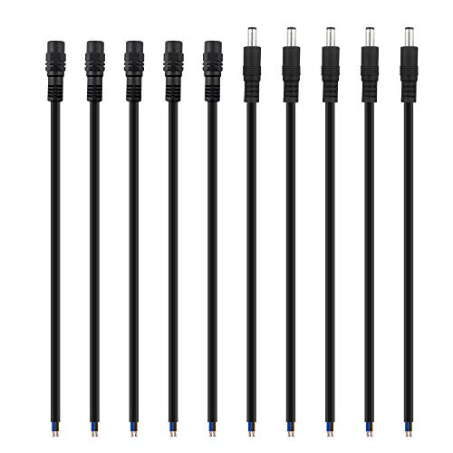 SIM&NAT 18 AWG DC Power Pigtail Cable, 2.1mm x 5.5mm Barrel Plug Wire Male&Female Connectors for CCTV Security Camera and Led Lighting Power Adapter, Pack of 10 - Thumbnail 2