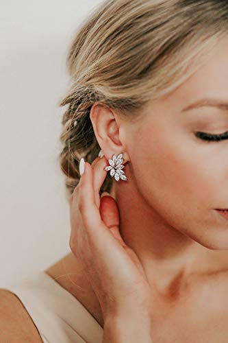 Sweetv Bridal Wedding Earrings For Brides Bridesmaid, Marquise Cubic Zirconia Rhinestone Cluster Earrings For Women, Prom, Silver #TOP2
