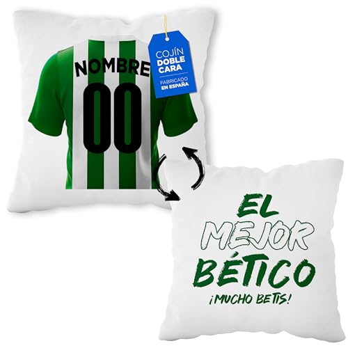 LINFORMAL Cojín Personalizado Fútbol - Diseño Doble Cara con Relleno Incluido - Regalo Original Aficionados del Fútbol - Regalo Camiseta Equipo Fútbol - Betis 40x40