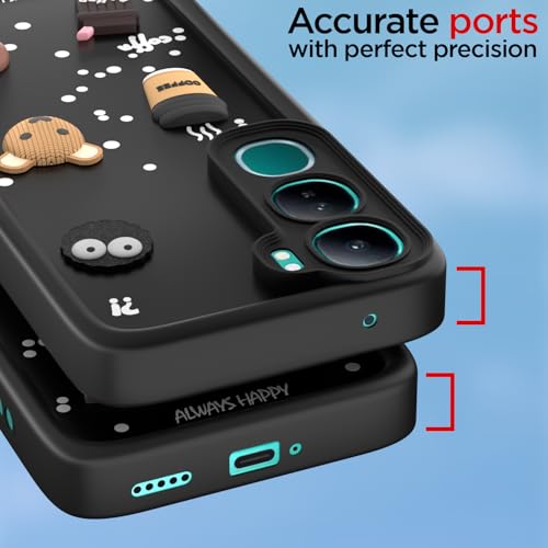 Image of Outlouders Back Cover for Vivo Y300 5G / Vivo V40 Lite 5G | Cute Fun Cartoon 3D Bear Silicone | Full Body Protection Bumper Case (Black)