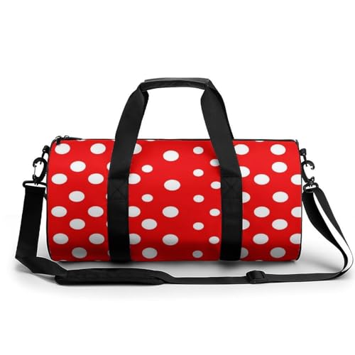 Red White Polka Dot Gym Bag for Men Women, Sturdy Oxford Cloth Travel Bags with Removable Shoulder Strap, Waterproof Duffel Bag for Fitness, Travel, Yoga