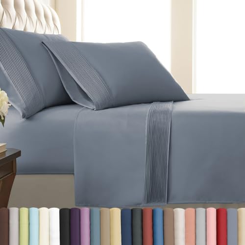 Southshore Fine Living, Inc. Pleated, 21-Inch Deep Pocket Twin Size Bed Sheets, 3-Piece, 1 Fitted Sheet, 1 Flat Sheet, 1 Pillow Case Standard Size, Blue Sheets Twin Size, Slate Blue by Southshore Fine Living, Inc. - Used condition - US$29.17
