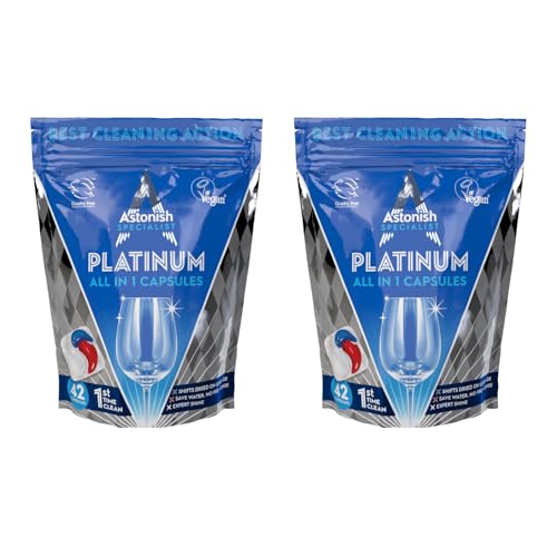 Astonish Specialist Platinum All In 1 Powerful Cleaning Dishwasher Capsules – Shifts Dried On Grease – No Pre-Rinse – Expert Shine – Built-in Salt and Rinse Aid – Lemon Fragrance - Multipack of 2