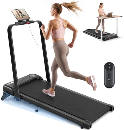 THERUN Laufband Walking Pad mit 10% Steigung, Klappbares bis 10km/h | Leiser 2,75 PS Motor, DoppelteStoßdämpfung, Doppelbedienung: Fern/Panel, LED-Panel, für Zuhause & Büro