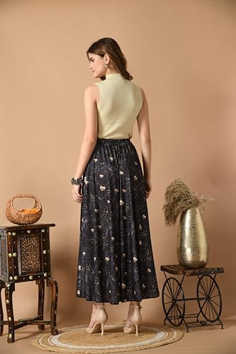Image of VAGISHA Women's 4-Metre Flared Long Skirt | Skirts for Women Long Length | Long Skirts for Girls | Ethnic & Boho Printed Wear with Elastic Waist | Perfect for Party, Festive & Casual Look