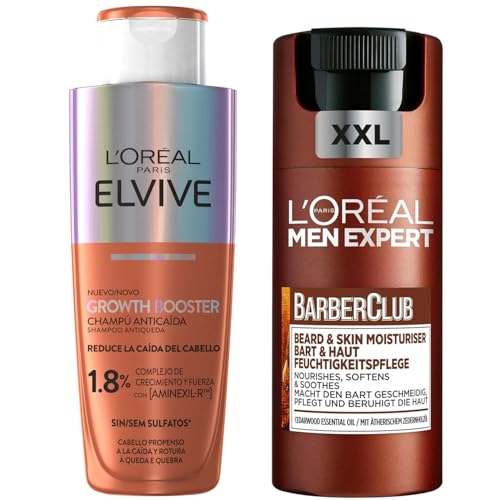 Rutina L'Oréal Men Expert Barber Club Crema Hidratante en Gel 2 en 1 para Piel y Barba XXL 100ml + Elvive Growth Booster Champú Anticaída 200ml