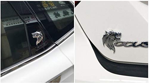 Upauto 2Pcs Cool Wolf Head Car Side/Rear/Front Decorations Badge Emblem 3D Self-Adhesive Nameplate Sticker For Car (Silver) #TOP4