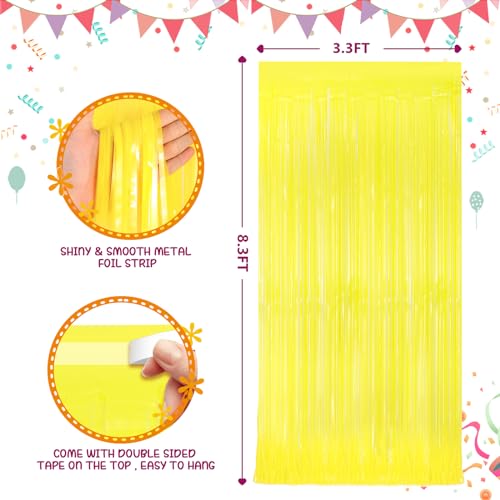 Image of Yellow Metallic Tinsel Foil Fringe Curtains Backdrop 2Pack 3.3x8.3Ft Yellow Party Streamers for Birthday Party Decorations Halloween Christmas Decors Foil Curtain Backdrop for Bachelorette Wedding