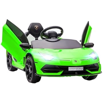 HOMCOM Electric Car for Kids Lamborghini Aventador Licensed with Remote Control, 12V Powered Kids' Electric Ride-on with Butterfly Doors, Auxiliary wheels, Music, Horn, Suspension - Green
