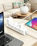 Barre de puissance du protecteur de surpression - 10FT Cord d'extension, 12 Largement espacés de plusieurs sorties, montage mural, 3 Extendeur de sortie latérale, Plug plat pour le bureau d'accueil