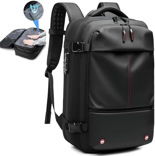 Sac à dos sous vide de voyage, 62 L, extensible, avec compression sous vide, anti-vol, équipé d'un dispositif d'aspiration d'air