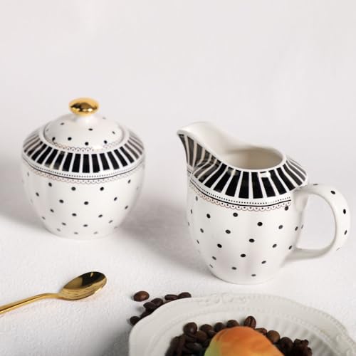 Rocktrend Stripe Polka Dot Ceramic Coffee Serving Set Creamer And Sugar Bowl Set thumb #1