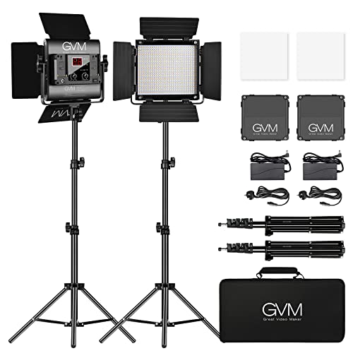 GVM LED Lampe Vidéo avec Support, APP Control 2300K-6800K CRI97 480 LED Lumière Vidéo Durable, Lumen 13000Lux / 0,5m LED Video Light Set pour la Photographie Youtube Studio LED Lighting (2 Packs) Cover