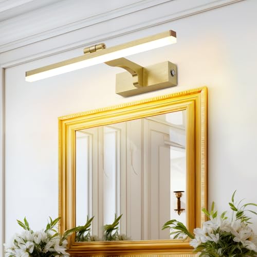 MantoLite Aplique De Pared Regulable, Oro LED Para Lavabo Aplique De Pared Ajustable Para Espejo 3000 K / 4500 K / 6000 K Lámparas De Mesilla De Noche 10W, 41Cm Luces De Lectura Lámparas