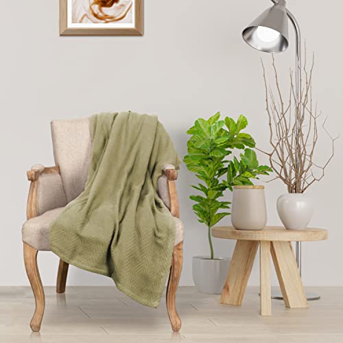 Superior 100% Cotton Blanket Oversized Throw, Woven Blanket For Couch, Bed, Bedding, Farmhouse, Home Essentials, Cute And Cozy Bohemian Blankets, Herringbone Weave, Full/Queen, Sage #TOP6