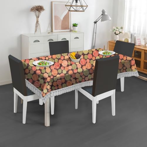 Image of The Furnishing Tree Waterproof PVC Rectangle Shaped 12 Seater Table Cover WxL 60x140 inches Abstract Pattern Multi Color with White Border lace
