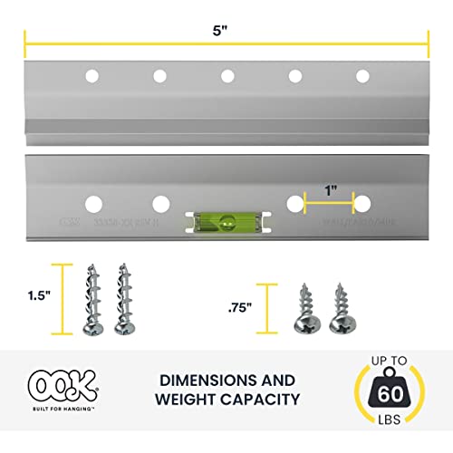 Image of OOK French Cleat Picture Hangers with Hardware, 100lb and 60lb Capacity, Aluminum, 533208 and 533212 (2 Piece)
