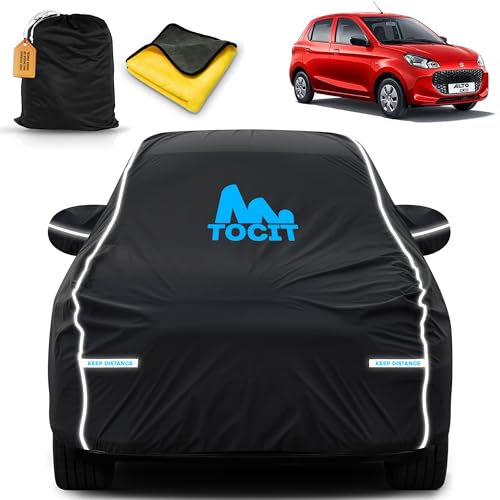 Image of Maruti Alto K10 Waterproof Long Life Car Cover with Safety Glow Reflective Strap, Premium Velvet Velour Fabric, Soft & Stretchable, Machine Washable, Tri-Stitch Custom Fit with Mirror Pocket