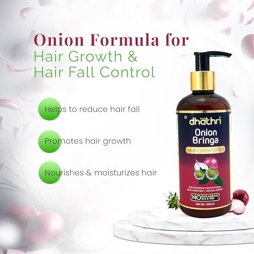 Image of Dhathri Onion Bringa Conditioner with Indian Aloe, Henna & Tulsi | Anti- Hairfall Ayurvedic Conditioner for Long & Thick Hair | Paraben & SLS Free | All Hair Types, 300ml