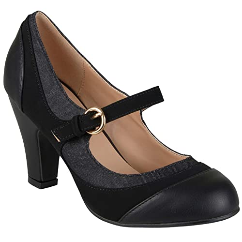 SHODENSE Women Kitten Heel Mary Jane Pumps Closed Round Toe Ankle Strap Patchwork Comfy 3” Mid Chunky Mary Jane Heels Cap Toe Two Tone Buckle Dress Shoes Ladies Wedding Vintage 4-11 M US2