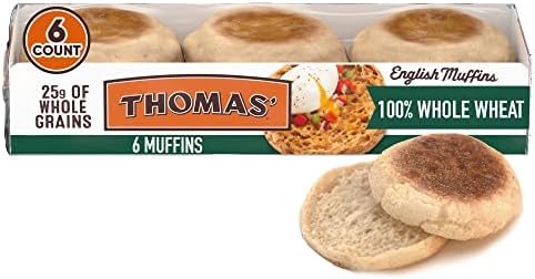 Thomas' 100% Whole Wheat English Muffin, Made with Whole Grains, 6 count, 12 oz