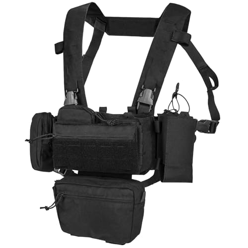 YAKEDA Tactical Chest Mini Rig Vest/Training Mini Rig Adjustable & Detachable with Wing Pouch, Dangler Pouch (Black)
