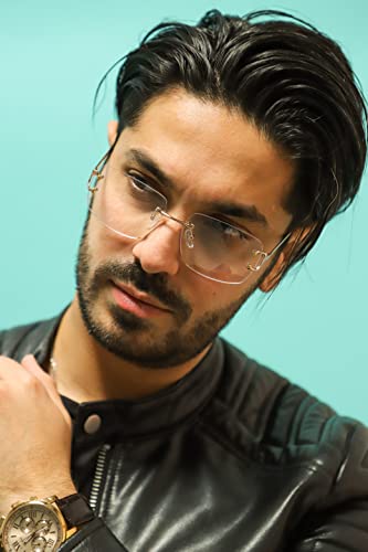 FLAWLESS EYEWEAR Retro Rimless Rectangle Sunglasses for Women Tinted Lens Gold Metal Art Décor Fashion Vintage Buffs Glasses4