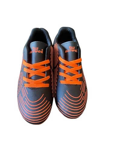 Image of Men's Football Boots, Black and Orange, Firm Ground Cleats with Striped Design