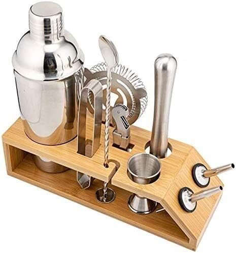Miniatura 2 de ONOTEC Juego de coctelera de 10 piezas herramientas de barra de acero inoxidable con elegante soporte de bambú, abridor de botellas de vino, juego