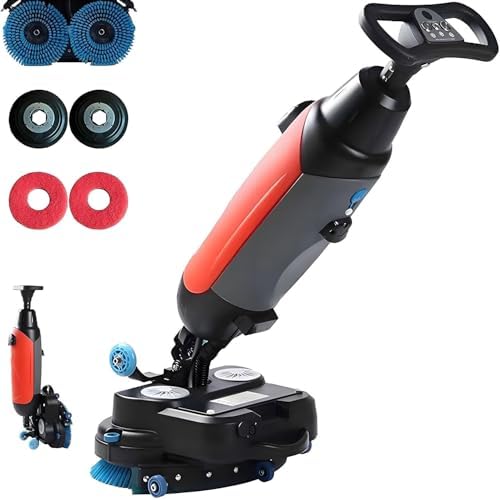 Portable Electric Floor Scrubber Cleaner, Cordless 36V Mini Power Mop with 18” Brushes, Commercial Grade for Efficient Deep Cleaning - Red