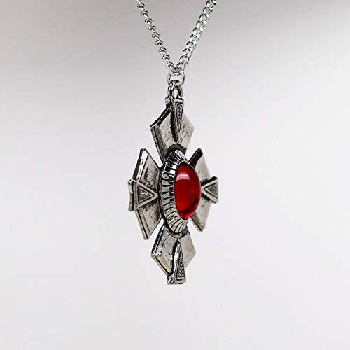 Medallion With Red Cabochon Medieval Renaissance Silver Finish Pendant Necklace #TOP5