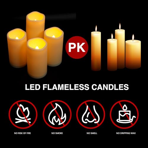 Image of Flickering Flameless LED Candles with 10-Key Remote & Timer, Waterproof Outdoor Indoor f Battery Operated Candles for Home /Wedding /Festival Decor Set of 9 (D3 x H5.5) Ivory