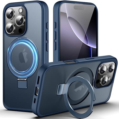 DASFOND Mag-Stand Designed for iPhone 16 Pro Case, Upgraded [All-in-1] [Compatible with MagSafe] Invisible Ring Kickstand Transparent Matte Phone Case Cover for iPhone 16 Pro, Blue by DASFOND - Used condition - CA$12.06