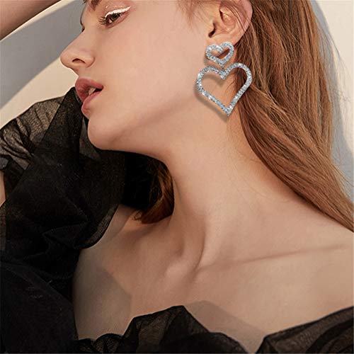 Just Follow Big Hollow Love Heart Long Dangle Earring For Women Girls Shiny Crystal Sterling Silver Drop Earrings Jewelry (Rhinestonehollow Love Heart Long Dangle Earring-Silver) #TOP2