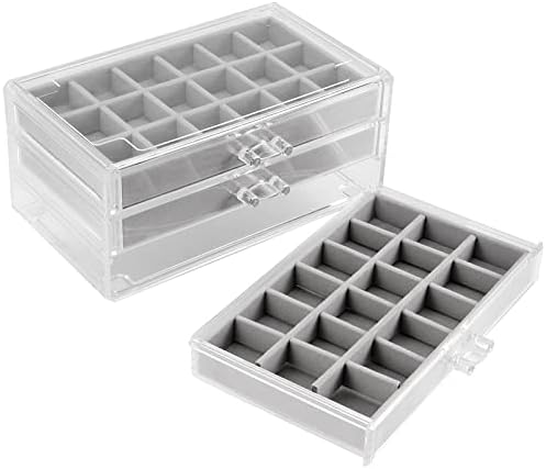 ZEONHEI 3 Drawers Clear Acrylic Jewellery Storage Organiser Box, Adjustable Velvet Jewellery Earring Rings Necklaces Bracelet Display Holder Case for Women Ladies Girls Gift, 9.2 x 5.3 x 4.2 Inch