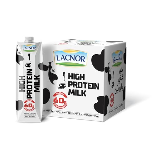 Lacnor High Protein Milk 100% Natural High In Calcium & Vitamin D 1L Pack Of 6