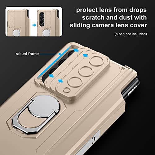 Libeagle Compatible with Samsung Galaxy Z Fold 4 Case [Heavy Duty Protective][Camera Lens Cover][S Pen Holder & Hinge Protection][Screen Protector][Safe to Hold with Ring] Rugged Stand 5G 2022-Gold by Libeagle - Image 3