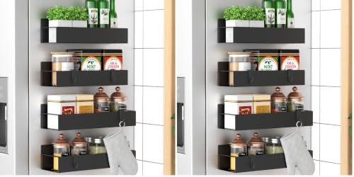 Image of HuggieGems Metal 8 Pack Magnetic Spice Storage Rack Organizer for Refrigerator and Oven, Black Fridge Organizers and Storage, Metal