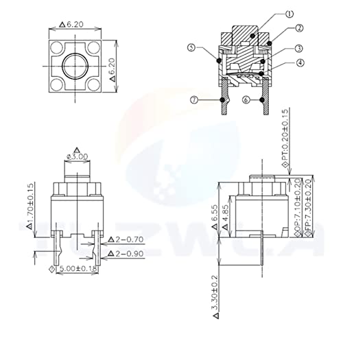 Interrupteur silencieux souris sans fil : micro interrupteurs commutateurs 6x6x7.3 - 7