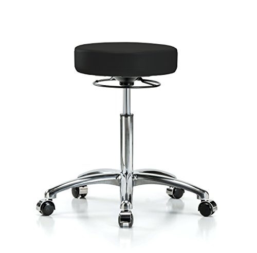 Image of Perch Chrome 360 Degree Height Adjustable Swivel Stool | Medium Bench Height 20.5-28 inch | Black Fabric