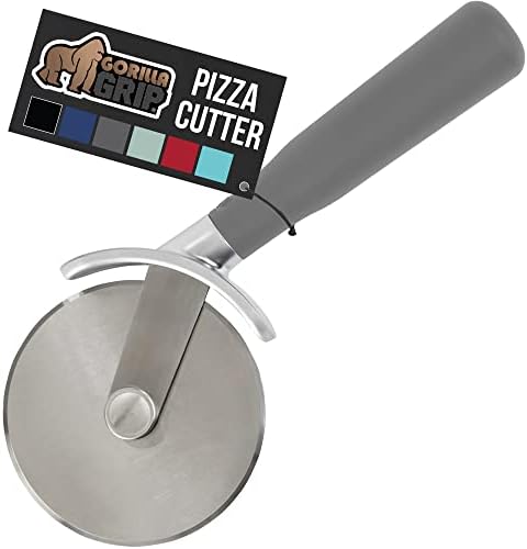 Gorilla Grip Large Pizza Cutter Wheel, 9 Inch, Sharp Stainless Steel Blade, Rust Resistant, Comfort Handle, Thumb Guard Protection, Slice Thick or Thin Pizzas, Pie Crust, Pastries in Seconds, Gray