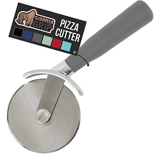 Gorilla Grip Large Pizza Cutter Wheel, 9 Inch, Sharp Stainless Steel Blade, Rust Resistant, Comfort Handle, Thumb Guard Protection, Slice Thick or Thin Pizzas, Pie Crust, Pastries in Seconds, Gray