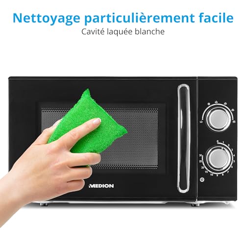 MEDION Micro-ondes, puissance env. 700 watts, capacité env. 17 litres, 6 niveaux, fonction décongélation, MD 15644, noir – Image 6