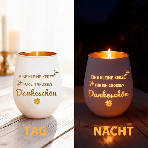 Dankeschön Geschenke für Frauen und Männer, Windlicht Glas Teelichthalter, Elegantes Glückslicht mit Spruch, Perfektes Danke Geschenk für Mama, Lehrerin, Kollegin, Geburtstag und Mehr