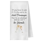 ChenCraty Funny Champagne Kitchen Towels, Gifts for Champagne Lovers Friends Dish Tea Bar Towels for Kitchen Bar Cart Decor, Sparkling Wine Lover Gifts Decorative Hand Towels, 16x24 Inches