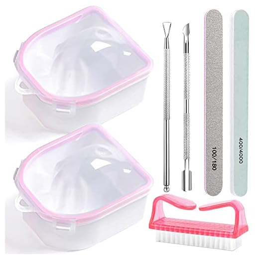 Nail Soaking Bowl, Gel Nail Polish Remover Kit, Manicure Bowl for Hand, Dip Powder Remover Tools, Nail Soak Off Bowl for Acrylic Nails, Nail Brush, Cuticle Pusher, Cuticle Peeler, 100/180 Nail File, Buffer Block (PINK)