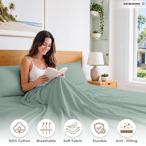 Image of SGI bedding RV Short Queen Sheet Set 60x75, 600 TC Egyptian Cotton, 4 Piece Luxury Hotel Collection, Ultra Soft & Breathable, Fits RV Mattress Camper & Trailer, 15 Inch Pocket, Aqua Green