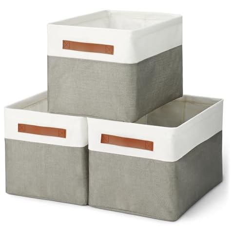 Amazon Basics Collapsible Storage Bins with Leather Handles Cover