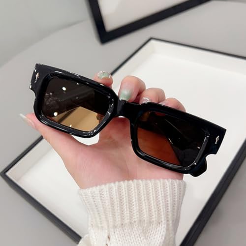 Image of IKANOO Square Thick Frame Sunglasses for Women Men Retro Rectangle Sunglasses Trendy Chunky Eyewear Black Shades